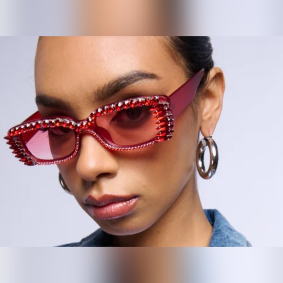AKIRA Accessories - * Akira Women's Love Bomb Rhinestones Crystal Embellished Sunglasses Red